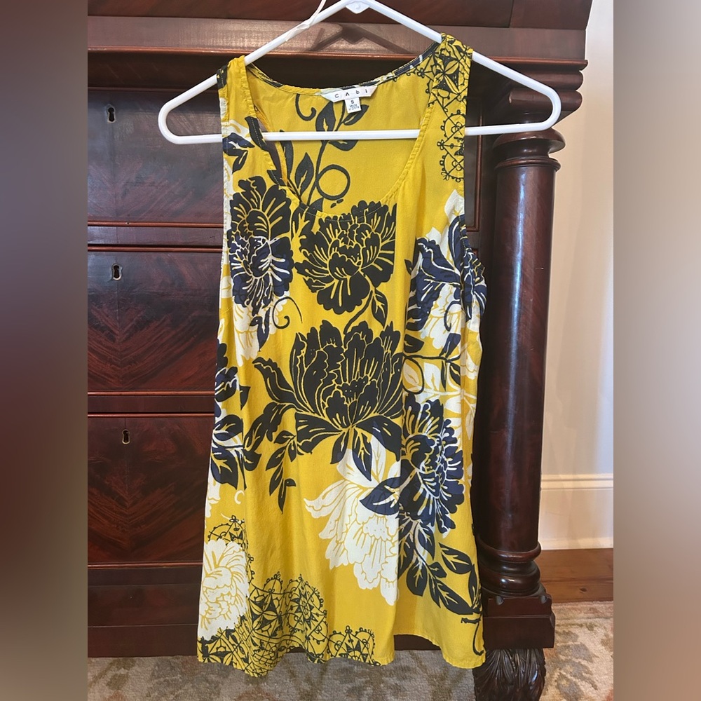 Cabi Floral Yellow and Black Tank Top